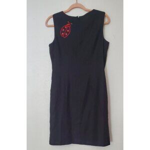 Betsy's Things Vintage Black Dress Lady Bug Sleeveless Back Zip Lined Size 10